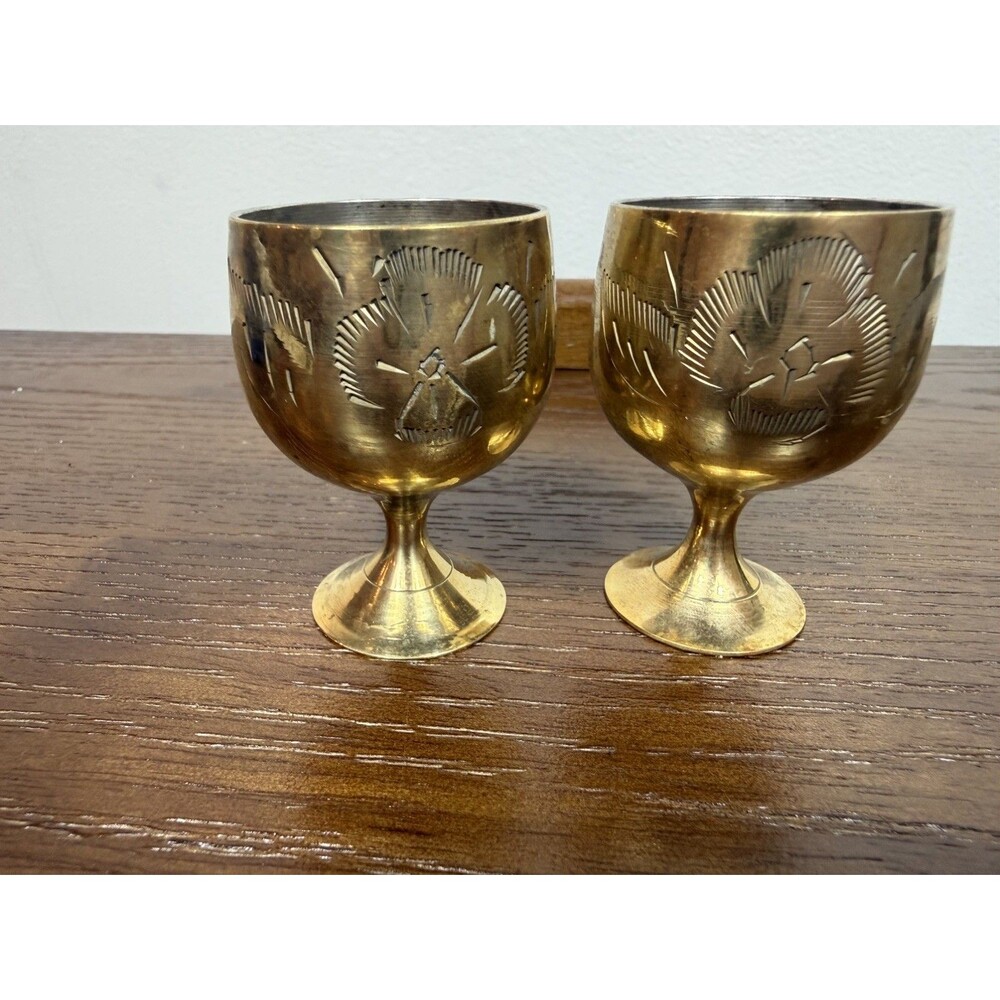 Set Of 2 Vintage Brass Mini Goblets 3” Succulent Planter/ Shot Cup